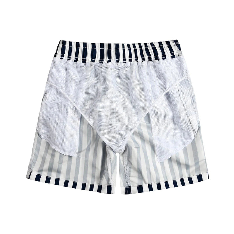 Short Praia Masculino Listrado com Sunga Interna